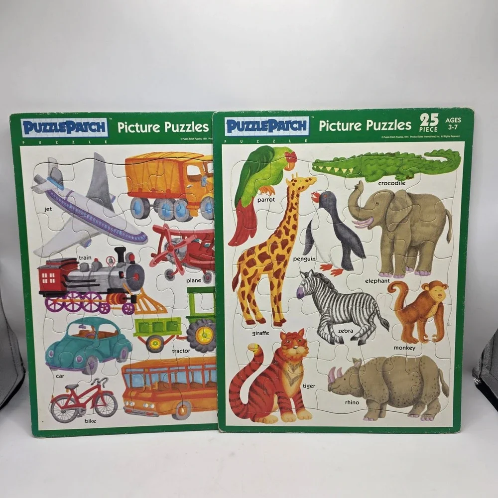 PuzzlePatch Picture Puzzles Kids Multicolor Animal Transportation Vintage 90s